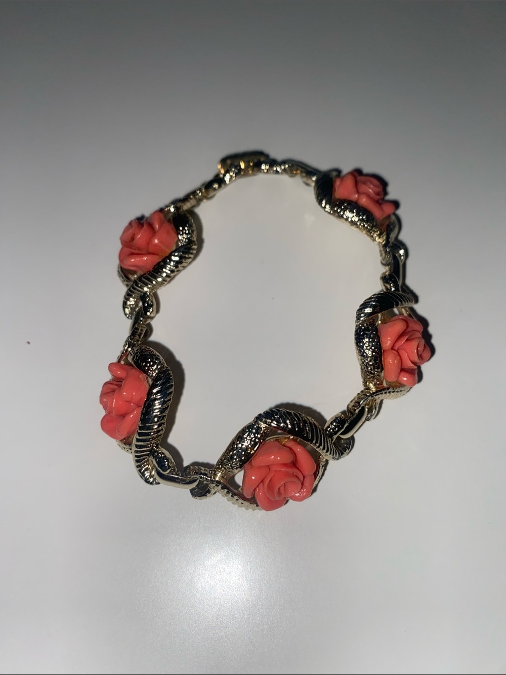 Gold Bracelet with Coral Rose Accents - Sarah Coventry